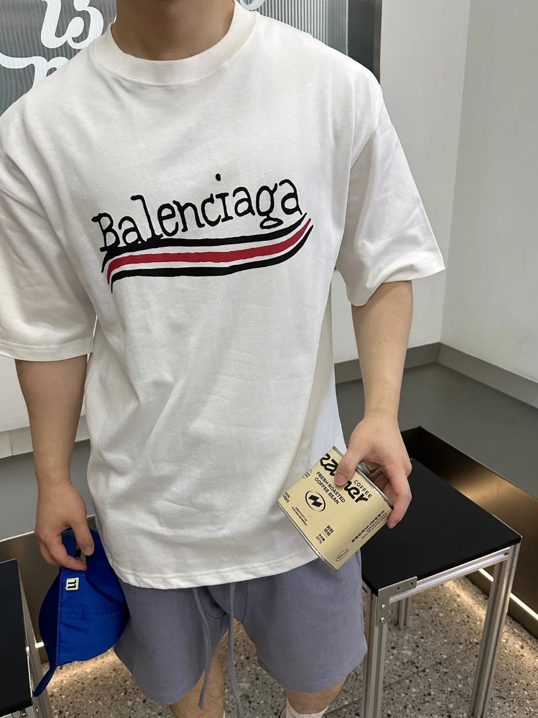 P80✨🔥 BALENCIAGA Paris lettering printed short-sleeved T-shirt, custom-woven and dyed 280g combed cotton heavyweight fabric, zero color difference in thread, perfect details, different from the current version on the market, welcome to compare, Same Style for men and women, must-sell in the picture above Color: White Black Size: 1 2 3 4